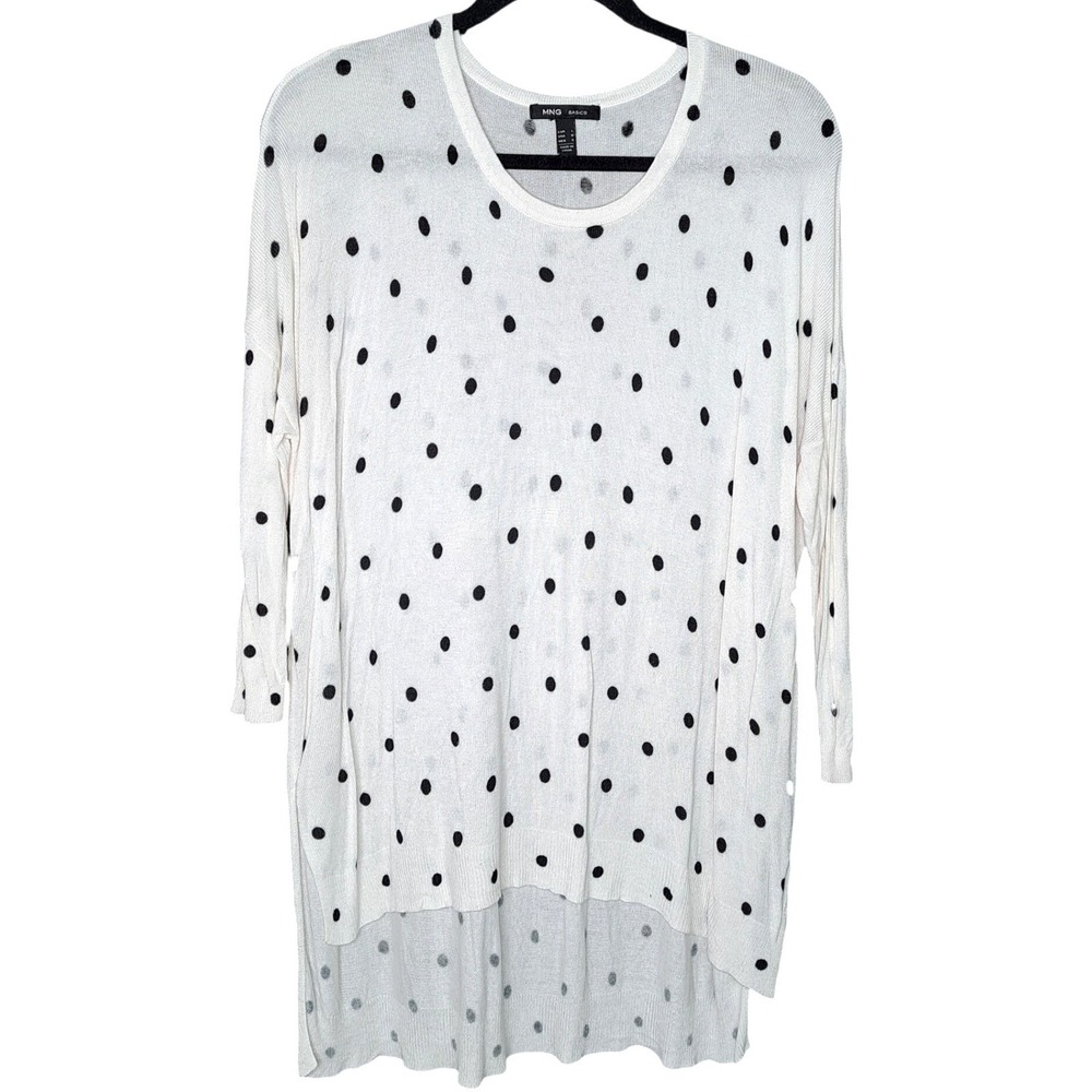 MNG Basics Sweater Womens L Cream Polka Dot Long Sleeve Casual Everyday‎ Chic